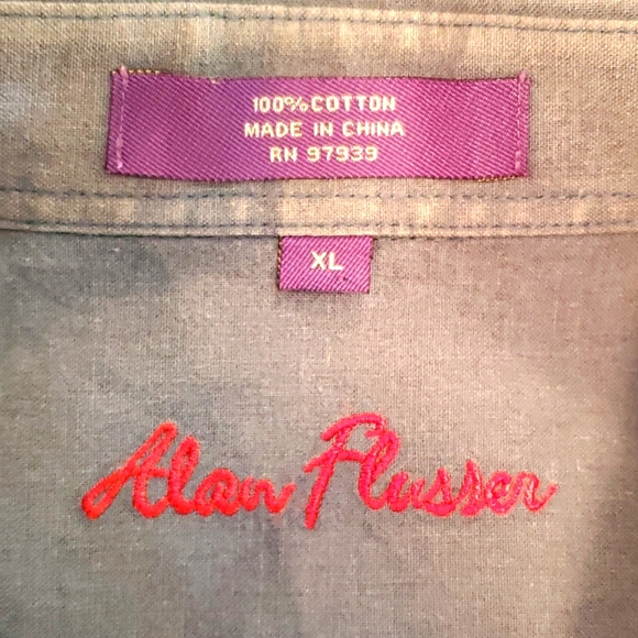 👔 ALAN FLUSSER XL BLUE LIGHT DISTRESSED LONGSLEVE BUTTON UP - Picture 3 of 4